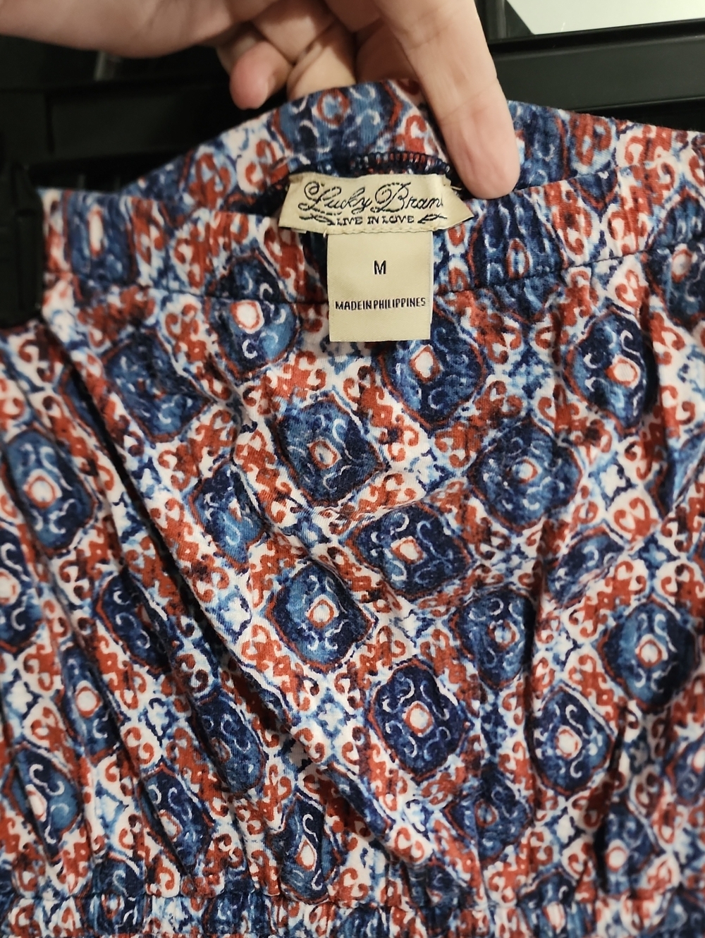 Lucky Brand Navy & Rust Geometric Print Strapless Dress